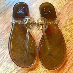 Gold Tory Burch jelly thong sandal